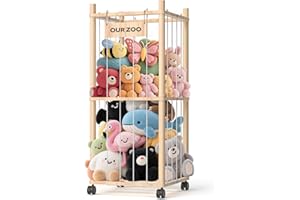 Stuffed Animal Storage with Mesh Net, Plush Toy Organizer with Wheels, Space-Saving Stuffed Animal Zoo for Kids Room or Nurse