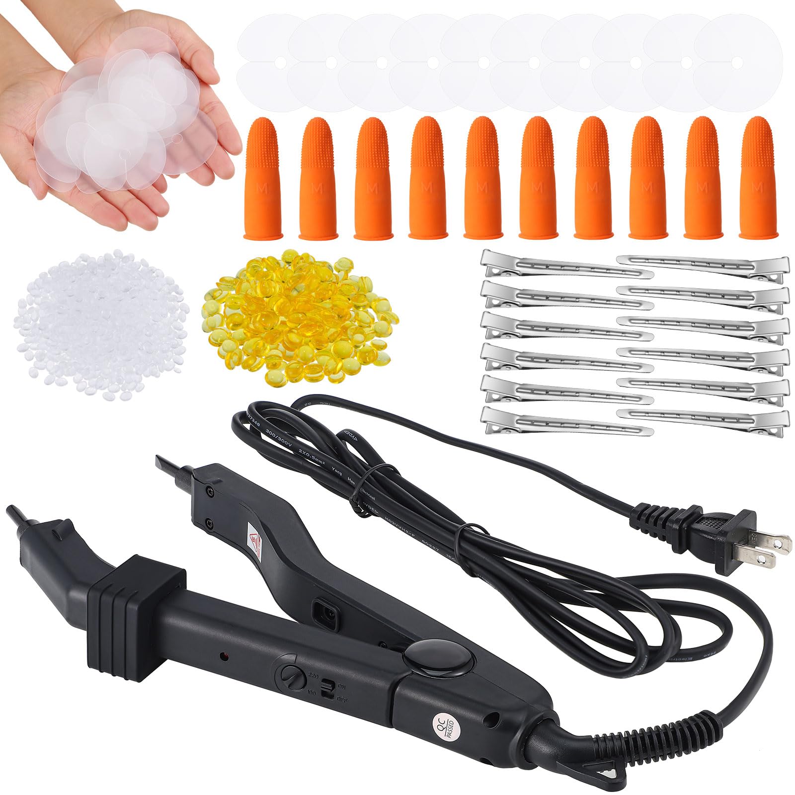 Photo 1 of Lanties Bond Hair Extensions Tool K Tips Hair Extensions Tool 12 Templates Clips 50 Fusion Glue Protector 201 Finger Protector 2 Bags Keratin Glue Granule Beads(Black)