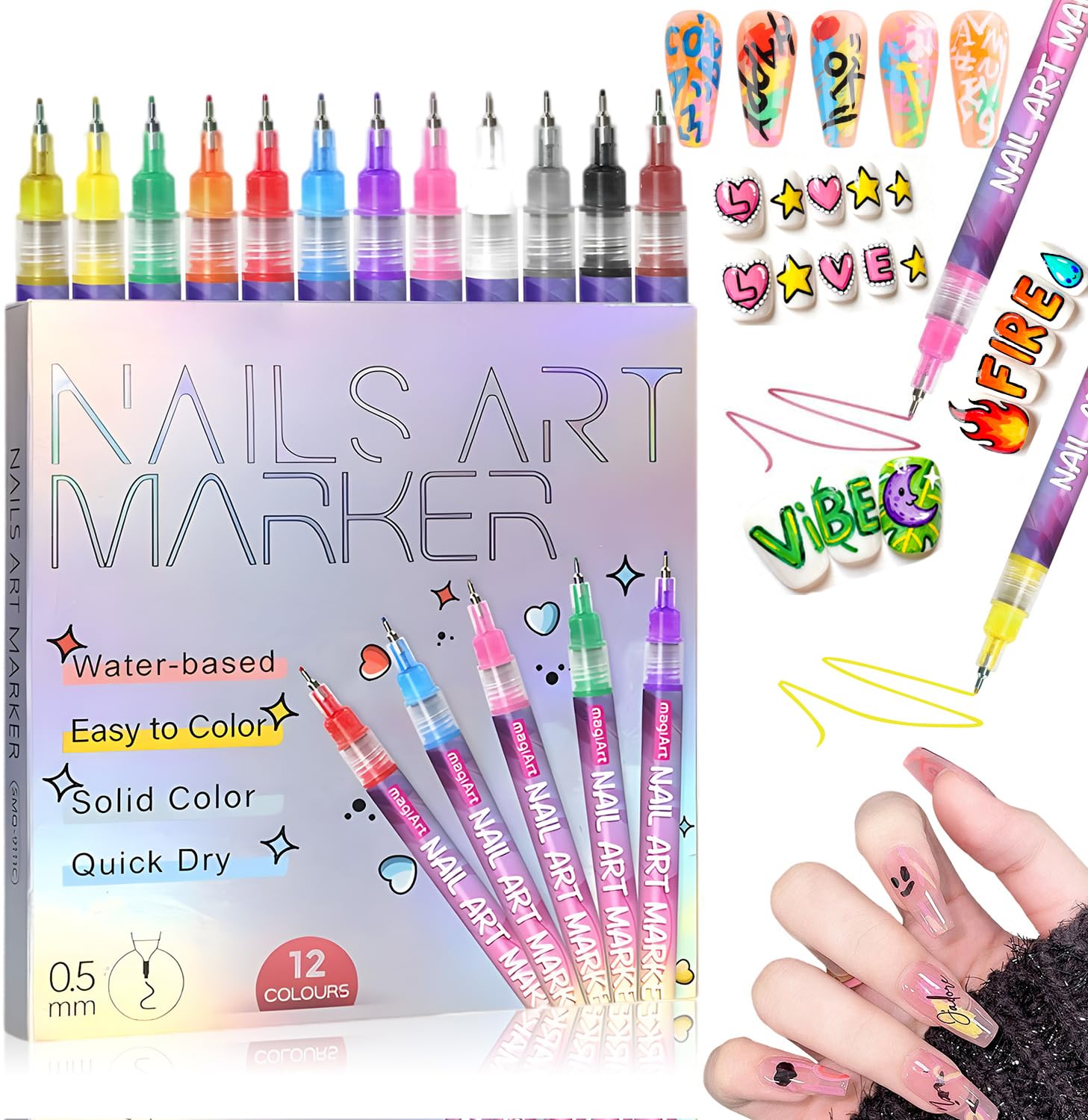 Photo 1 of 12 Colors Nail Art Pens Set,Fine Tips 3d Nail Art Pens 3d Quick-Dry 0.5mm Nail Polish Pens,Diy Nail Art Marker Graffiti Dotting Pen For Nails Art Design Manicure Nail Diy Decoration