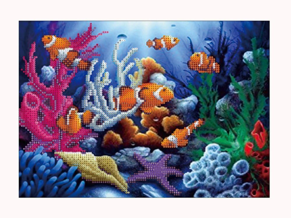 MatureGirl DIY Diamond Painting, The Tropical Fish by 5D Embroidery Paintings Rhinestone Pasted Drill Diamond Painting Cross Stitch Art Crafts Home Wall Decor (A) (30X40cm)