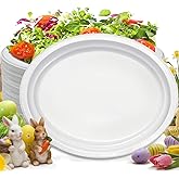 BONSINY 50 Count Disposable Plates - White Plastic Plates for Birthday Picnic BBQ Easter Spring Day (10" x 12")