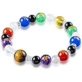 横浜わくわく館 Lucky bracelet Auspicious Japanese Kanji traditional cool stretch powerstone Agate Green quartz Amethyst casual gift