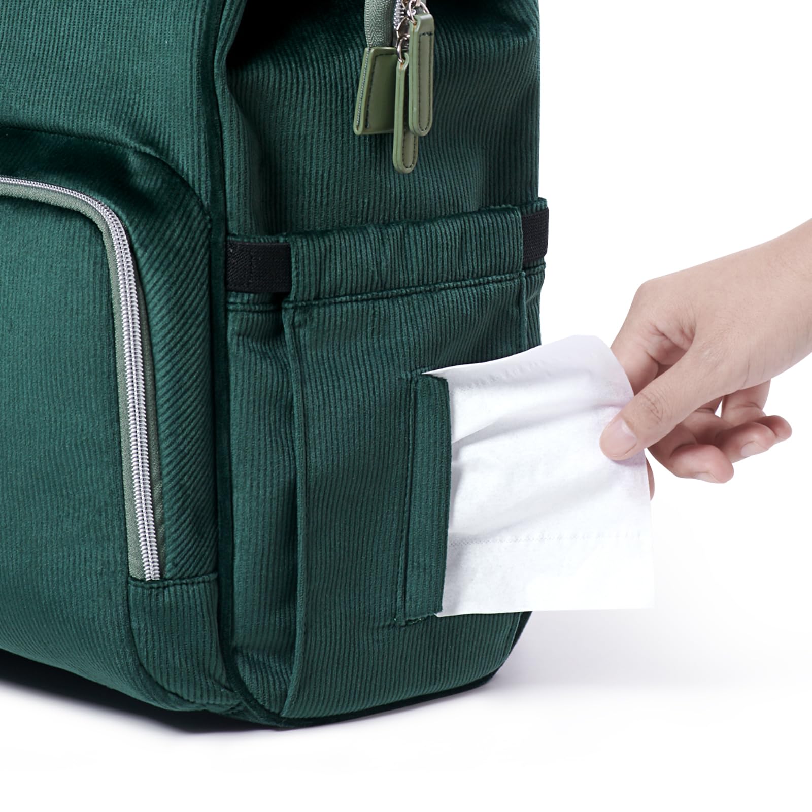 SUNVENO Diaper Bag Backpack, Large Capacity Baby-Bag with Changing Pad & Stroller Clips Velvet Stitching Diaper-Backpack Travel Tote Nappy Bag Organizer for Baby Care with USB Charging Port, Green