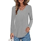 Elesomo Womens T Shirts V Neck Summer Short/Long Sleeve Cotton Tops Tees
