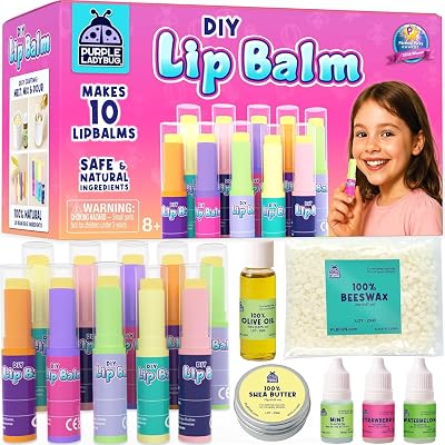 Purple Ladybug Lip Balm Making Kit for Girls 8+ Natural 10 Balms