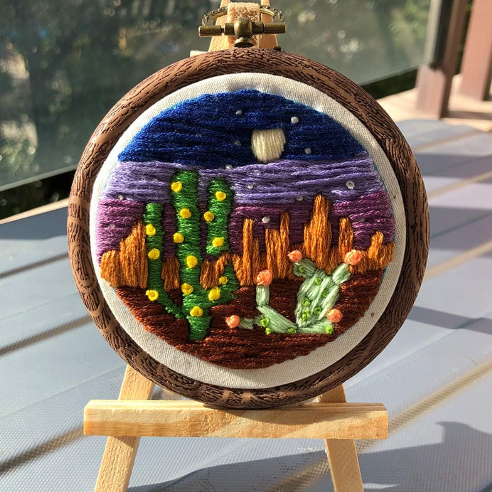 Handmade Embroidery Starter Kit, Cross Stitch with Embroidery Cloth, Plastic Embroidery Hoop, Color Threads, Needles and Tools Kit for Beginner