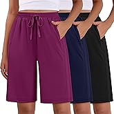 Evervibe 3 Pack Women's Bermuda Shorts Summer Drawstring Elastic Waisted Comfy Casual Sweat Long Shorts