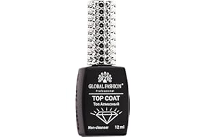 GLOBAL FASHION PROFESSIONAL Top Diamond No Wipe Gel Top Coat 12ml – High Gloss, Long-Lasting, Scratch-Resistant, Non-Yellowing, Soak-Off UV/LED Nail Polish Seal – Ultra Shine, Chip-Free Finish, Quick Dry, Professional Use
