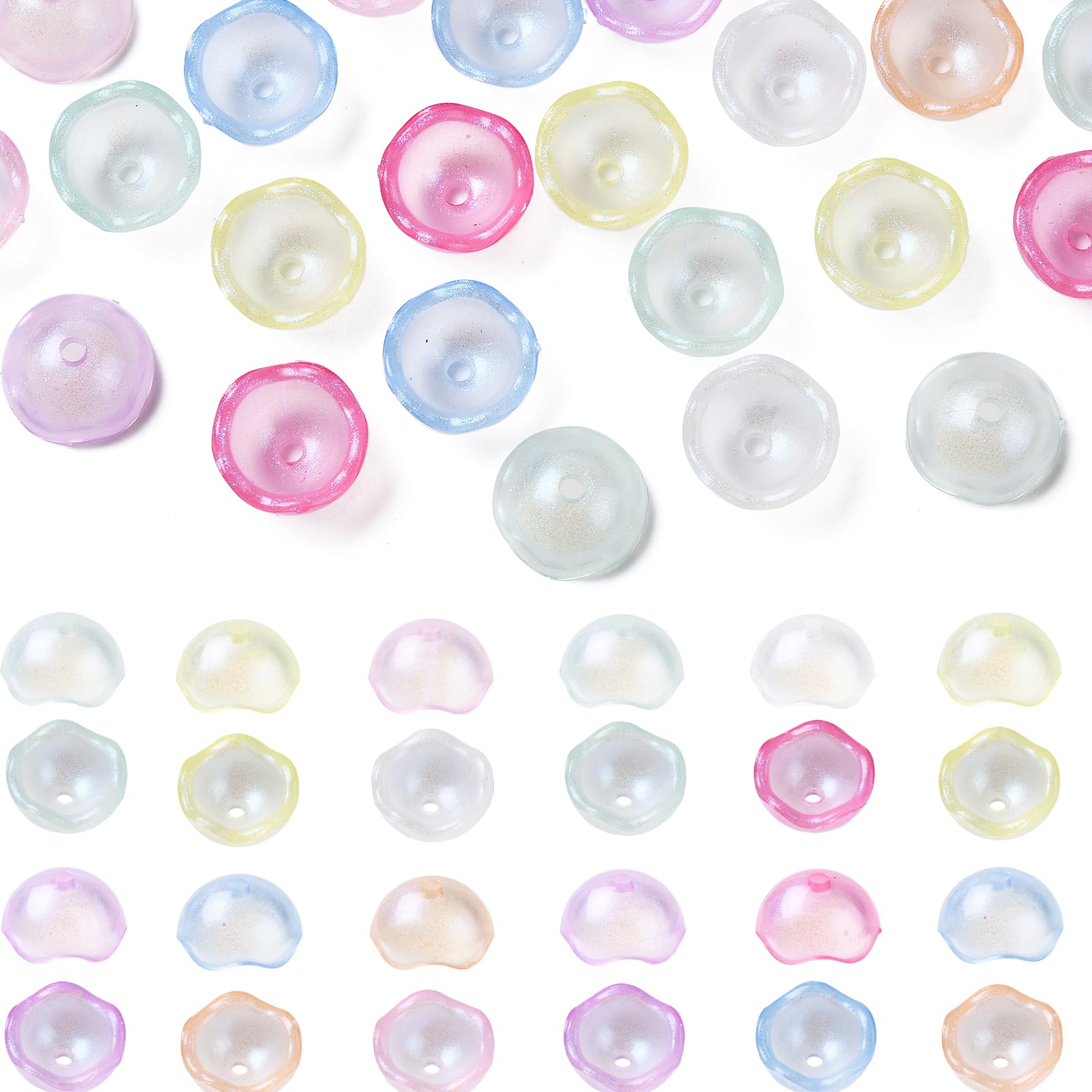 Stiesy 40Pcs 8 Colours Eggshell Spacer Bead Caps Transparent Egg End Caps Beads Bulk for Jewelry Making DIY Crafting Bracelet Earrings Hair Pins