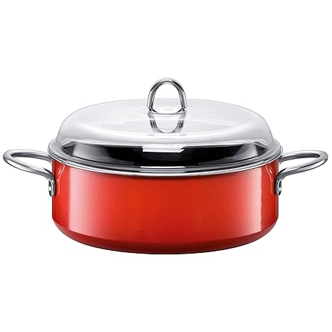 Silit Energy Red Schmortopf mit Glasdeckel Ø 28 cm, Silargan Funktionskeramik, Schüttrand, induktionsgeeignet, spülmaschineng