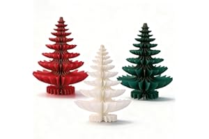EASY JOY Honeycomb Christmas Tree Paper Christmas Tree Honeycomb Christmas Decorations Vintage Centerpiece Red,Green,White for Xmas Winter Holiday New Year Party Home Decor