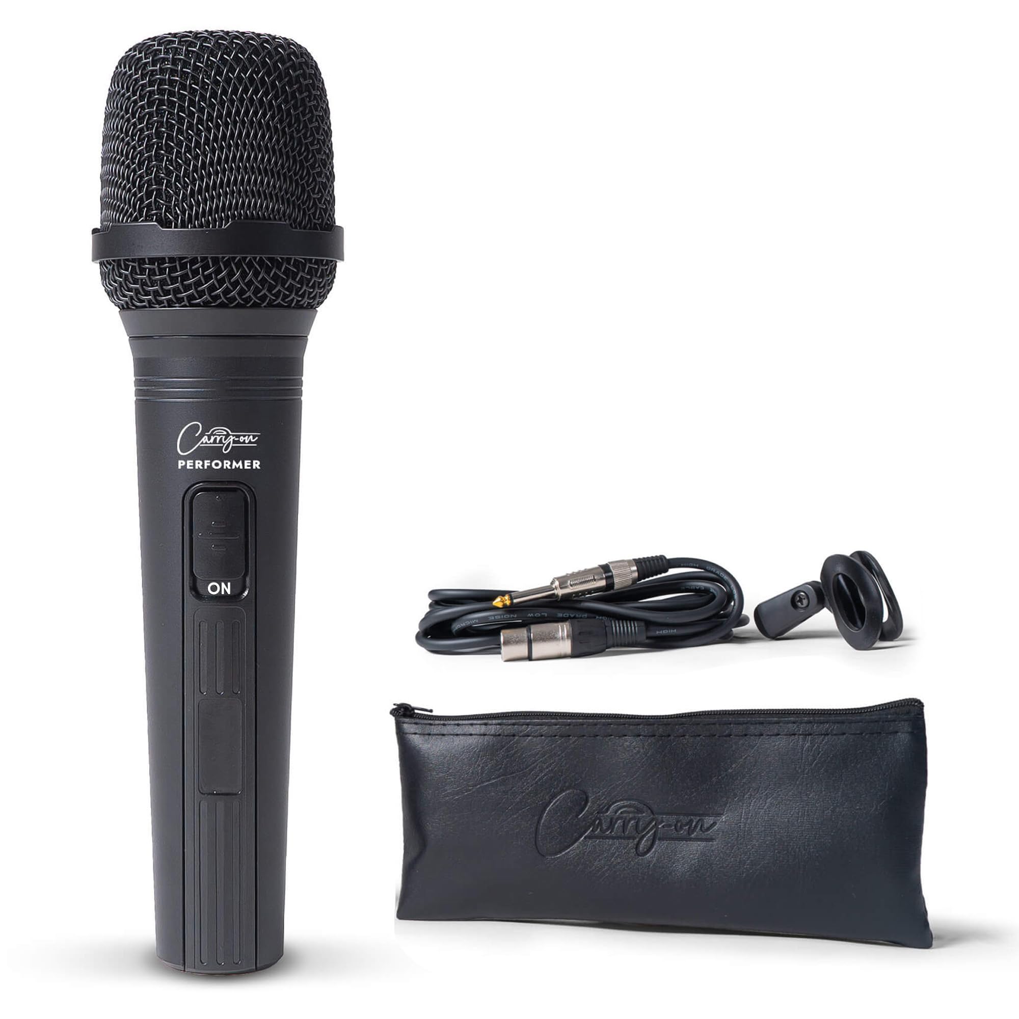 Carry-on Performer Dynamic Microphone Professional Vocal Dynamic Cardioid Handheld Microphone With ON/OFF Switch INC: 3M XLR to Jack Cable, Mic Clip, Soft Carry Case - Black
