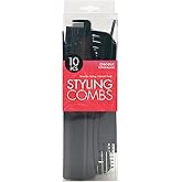 DONNA 10PCS Hair Stylists Professional Styling Comb Set Variety Pack Great for All Hair Types &amp; Styles BLACK