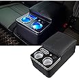 Dexepe Upgrade Center Console Organizer with Cup Holder& Phone Holder for Car & Van & Truck Floor Cab Back Bench Seat Armrest Middle Storage Box - Black