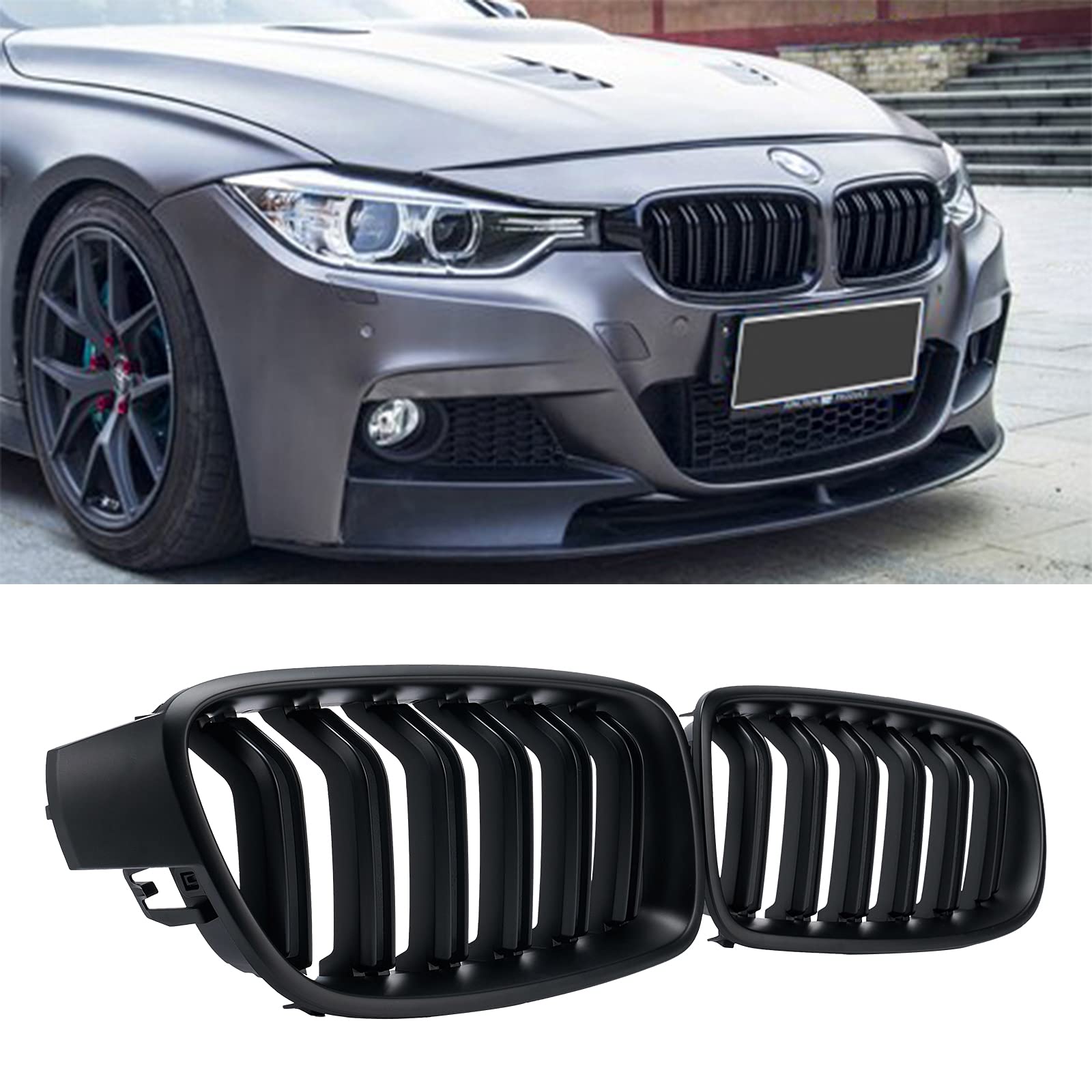 Photo 1 of DEKEWEI ABS F30 Grill, Front Kidney Grille for 2012-2018 BMW 3 Series F30 F31 (Double Slats Matte Black Grills, 2pcs)