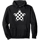 Checkered Star Black and White Racing Check Plaid Pullover Hoodie