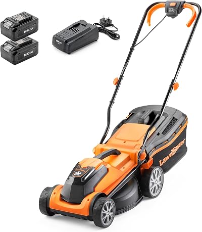 LawnMaster MX 24V Cordless Lawn Mower 34cm with Spare Battery and Fast Charger