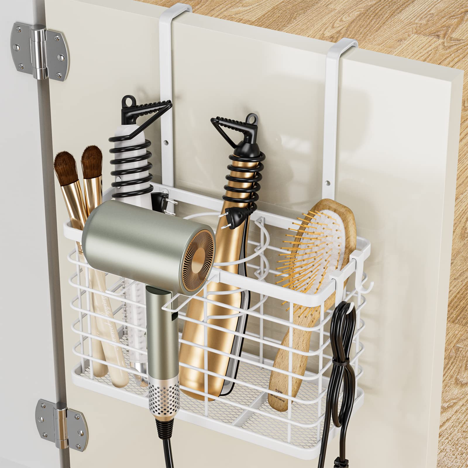 Photo 1 of OVICAR Hair Dryer Holder - 3-in-1 Hair Tool Organizer Blow Dryer Holder Adjustable Height Cabinet Door/Wall Mounted Bathroom Organizer for Hair Dryer, Flat Irons, Curling Wands, Straighteners Storage