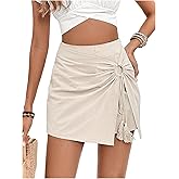 OYOANGLE Women's Drawstring Ruched Shorts Bohemian Tassel Wrap Skirt High Waisted Skorts