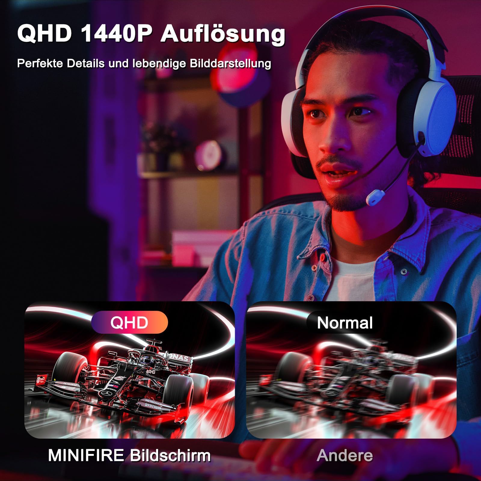 Minifire Gaming Monitor 27 Zoll - WQHD(2560×1440p),200 Hz, 1ms(OD) | HDR, Adaptive Sync-Technologie, Motion Blur Reduction Technologie | Schnelles IPS-Panel (MFG27F4Q-200) 3