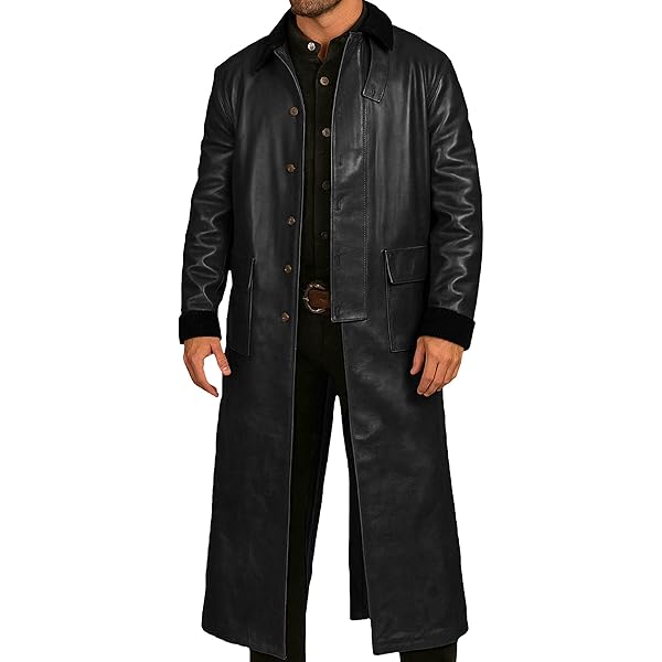 LP-FACON Mens 2049 Coat - Officer K Fur Lapel Black Cotton Trench