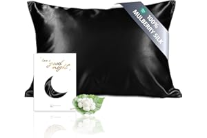 townssilk Both Side 100% 19mm Silk Pillowcase Queen Size Pillow Case Cover with Hidden Zipper Black