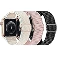 Swhatty Stretchy Nylon Solo Loop Bands Compatible with Apple Watch 38/40/41/42mm for Series 10, Adjustable Braided Sport Elastics Women Men Strap for iWatch Series 10-1 SE Black, Rose pink, Cream