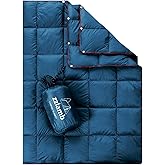zzlamb Puffy Down Camping Blanket Water-Repellent, Down Throw Travel Blanket Portable for Outdoor, Light Warm Quilt for Couch Plane Car Theater Stadium Picnic RV Backpacking Hammock