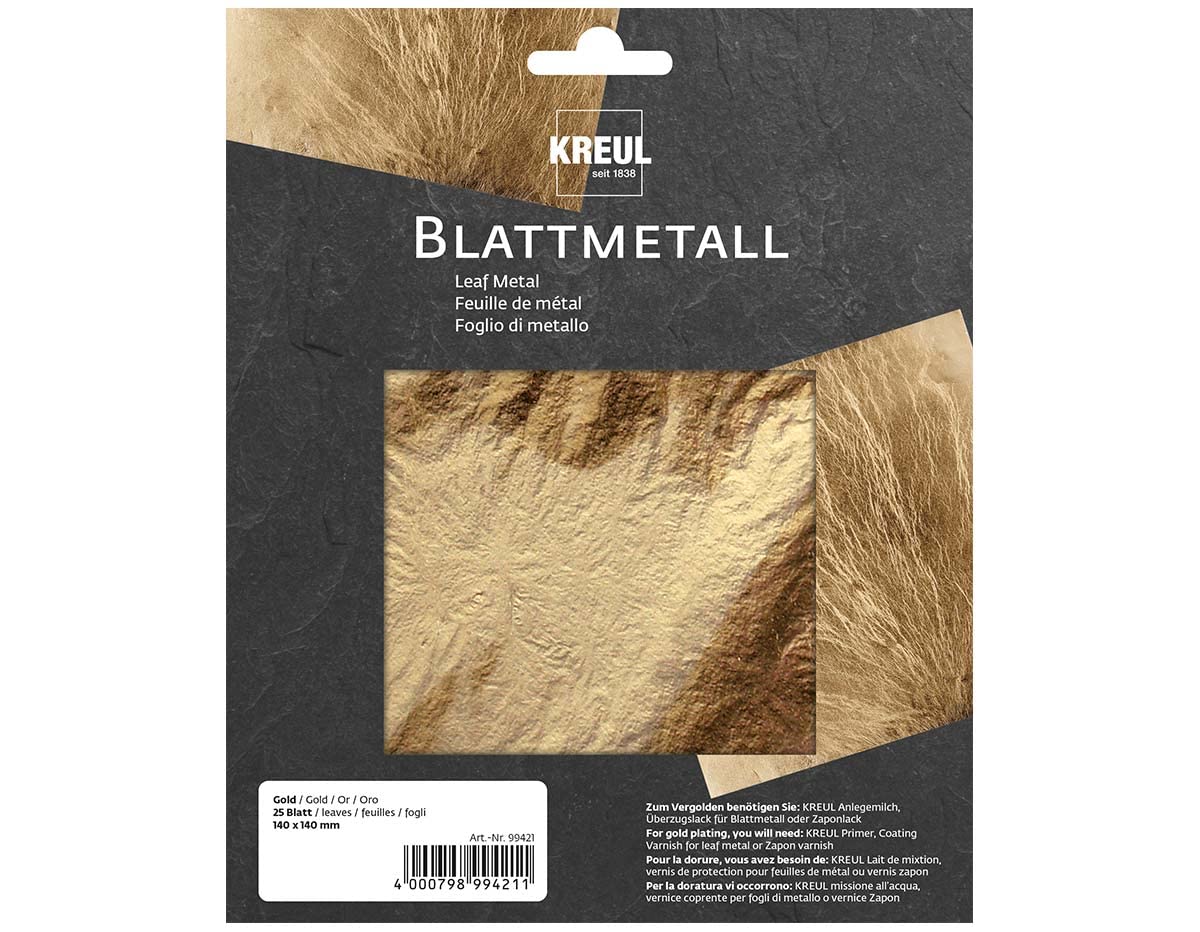 KREUL 99421 Leaf Metal 14 x 14 cm 25 Sheets for High-Gloss Metallic Effects for Finishing Wood, Glass, Paper, Canvas, Cardboard, Styrofoam, Plastic, Wax, Ceramics and Many More
