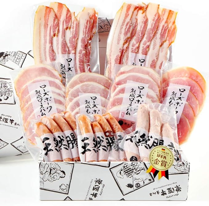 Amazon 肉のイイジマ お中元ギフト 肉 食べ物 ハム ウインナー ソーセージ 詰め合わせ Iffa金賞 ローズポーク 全6種 約840g おつまみ 内祝い お返し 出産 結婚 誕生日 お祝い メッセージカード 茨城 肉のイイジマ ハム 通販