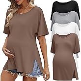 Xaatren 4 Pack Women's Maternity Shirts Short Sleeve Side Split Pregnancy Tops Casual Summer Clothes Multipack