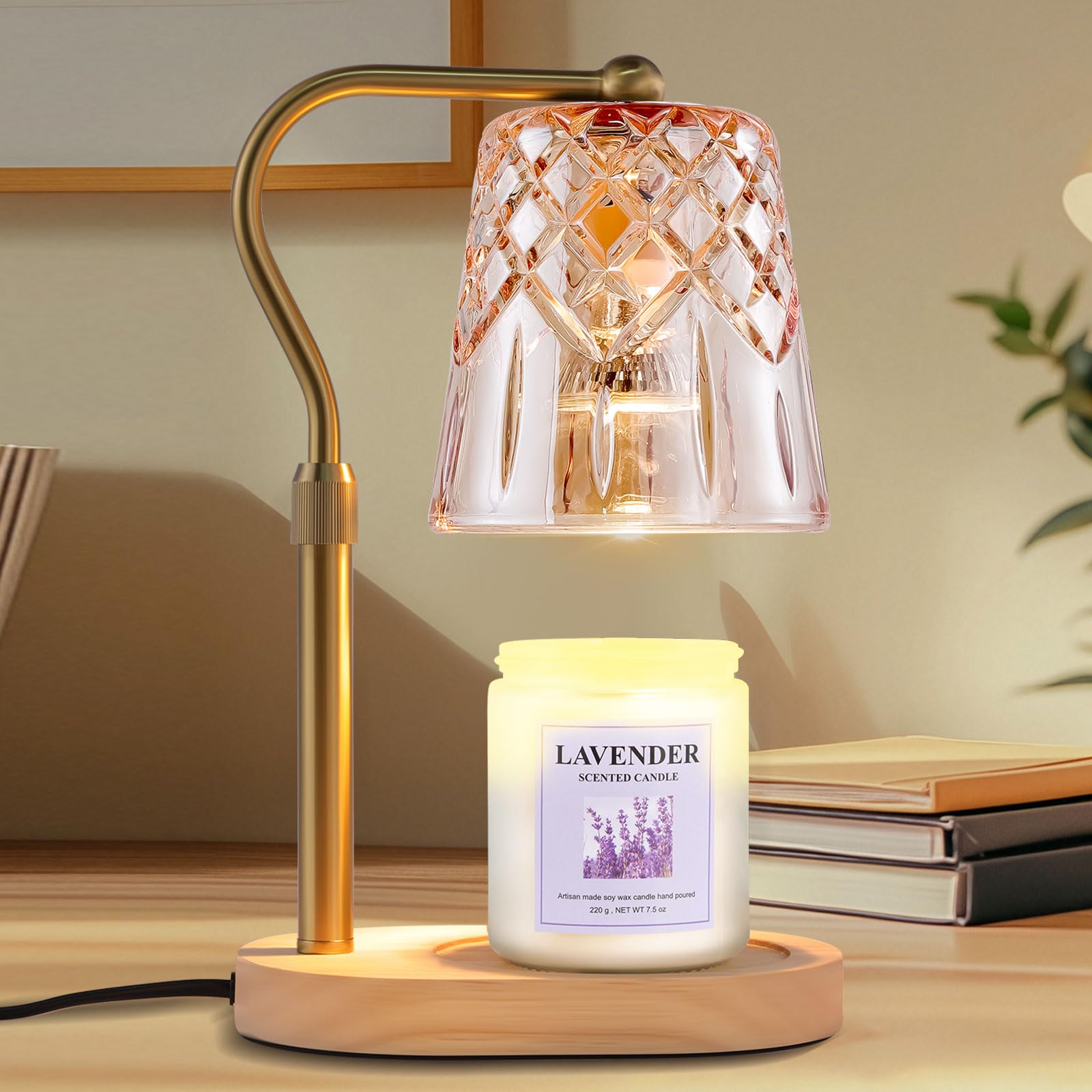 Photo 1 of GITRANG Candle Warming Lamp with Timer Dimmer, Adjustable Height Electric Wax Melt Warmer for Jar Candles with 3 Bulbs, Mother's Day Women's Home Decor Gift, Oval Base with Copper Color Pole