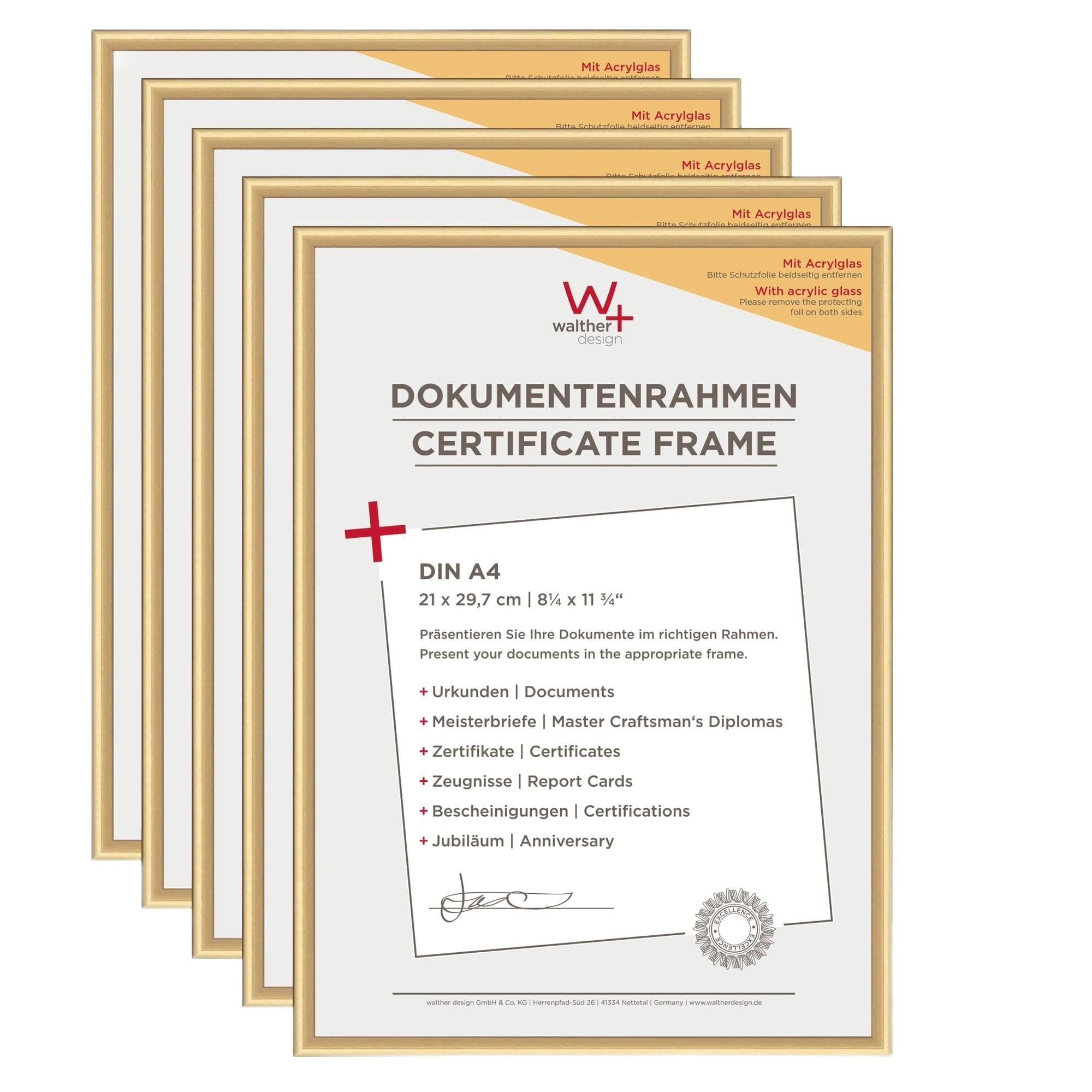 walther Design Picture Frame Gold 21 x 29,7 cm (DIN A4) with Art Glass 5-Pack, New Lifestyle Plastic Frame KVX130G5 — image 1