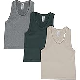 90 Degree By Reflex Womens Seamless Tank Ribbed Fitted Racerback Hip-Length Top 3 Pack