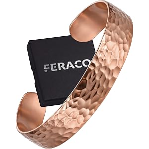 Feraco Copper Bracelet for Men & Women, 100% Solid Pure Copper Cuff Bangle | Raw, Real & Uncoated Tibetan Handmade Jewelry Gi