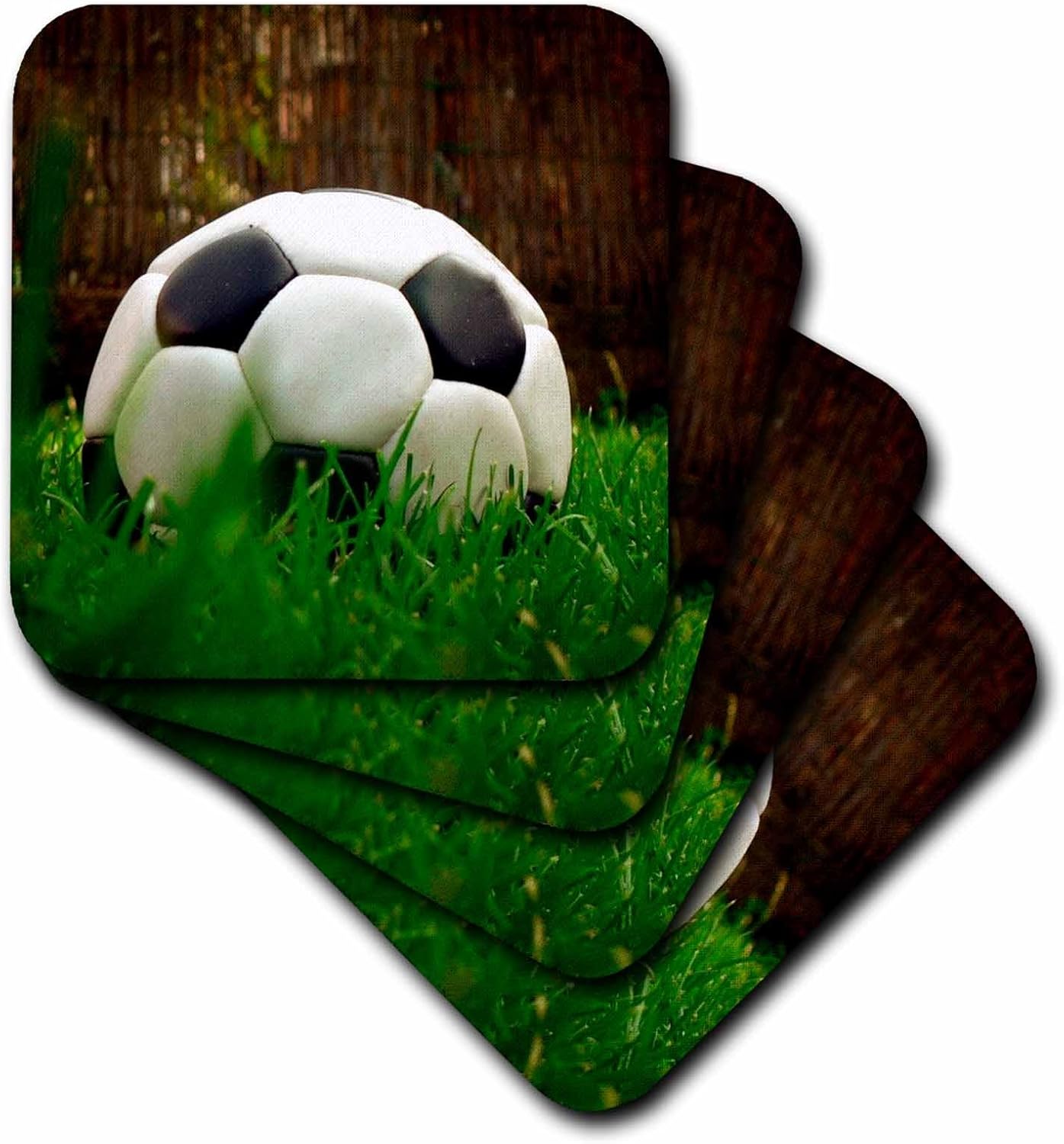 3dRose CST_3538_3 Black Soccer Ball Ceramic Tile Coasters