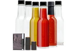 Brajttt 5oz Glass Bottle, Clear Woozy Bottles with Shrink Capsules,Empty Small Beverage/Canning Bottles with Black Caps for Kitchen and Party,6 Pack