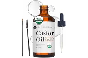 Kate Blanc Cosmetics Castor Oil Organic for Hair, Lashes, Face (2oz), 100% Pure, Cold Pressed, Hexane Free Hair Oil. Lash Serum for Thicker-Looking Eyelashes & Eyebrows