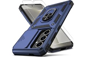 YZOK for Samsung Galaxy S24 FE Case,with Camera Lens Cover HD Screen Protector,[Military Grade] Ring Car Mount Kickstand Hybrid Hard PC Soft TPU Shockproof Protective Case for Galaxy S24 FE, Blue