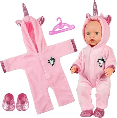 Aolso Baby Doll Clothes 14-18 Inch Unicorn Hooded Jumpsuit with Coat Hanger