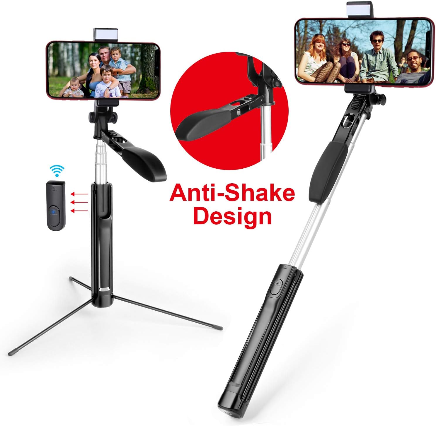 Selfie Stick,MOCREO Selfie Stick Gimbal Stabilize with LED Light Smooth Video Record Extendable Anti Shake Selfie-Stick-Remote-Control-Tripod for Live Broadcast Compatible with iPhone&Andriod