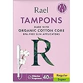 Rael Tampons, Slim Applicator Made with Organic Cotton Core - Tampons Multipack, Regular and Super Absorbency, BPA-Free, Leak