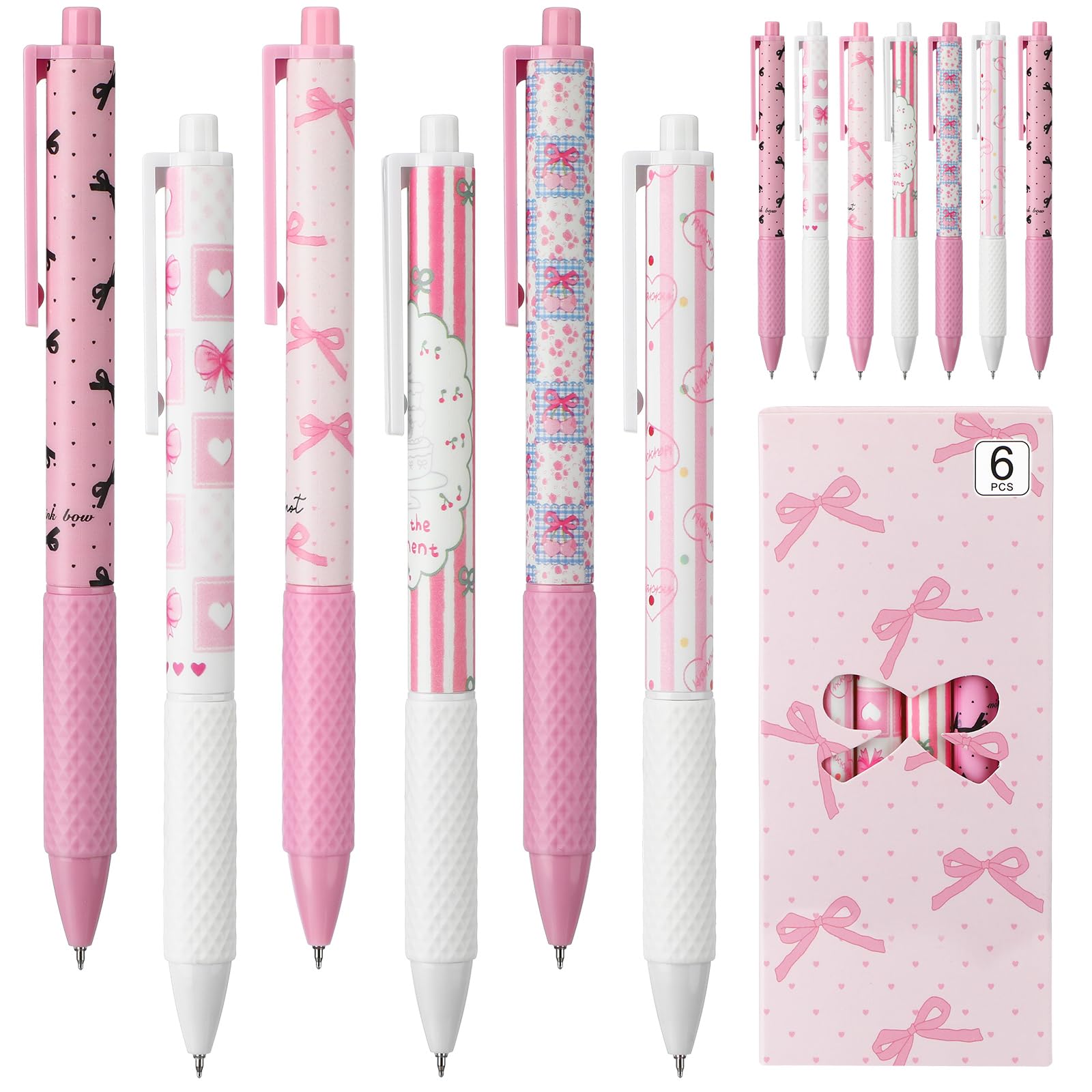 Photo 1 of Sayglossy 12 Pcs Bow Pens Pink Ballet Girly School Supplies Cute Retractable 0. 5 mm Black Gel Ink Ballpoint Pens for Journaling Office Supplies Coquette Bow Party Favors(Coquette)