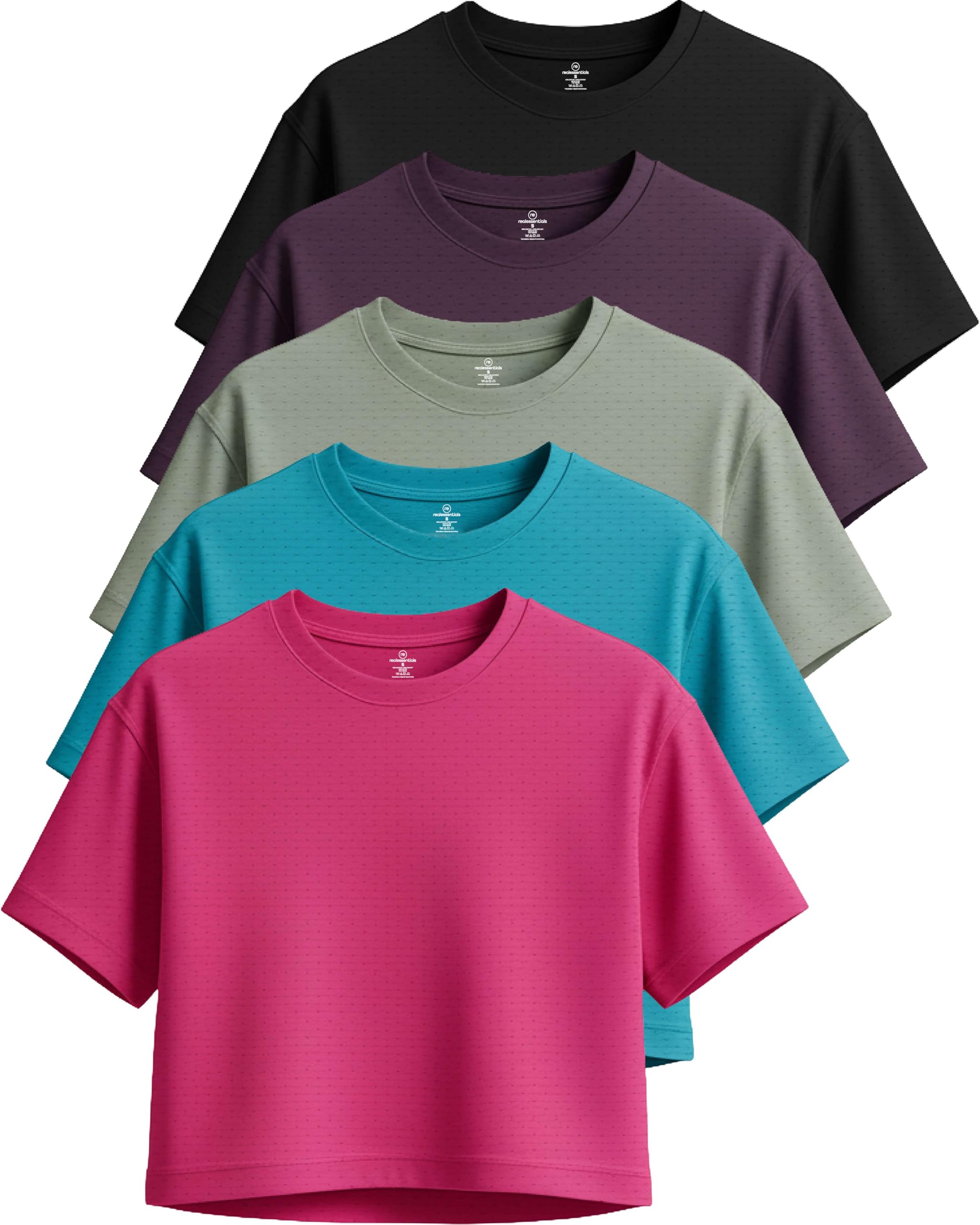 Photo 1 of Real Essentials 5 Pack: Women's Dry-Fit Breeze Tech Crop Tops – Short Sleeve Athletic Workout, Yoga Tees (Available in Plus)- Set 1, XXL