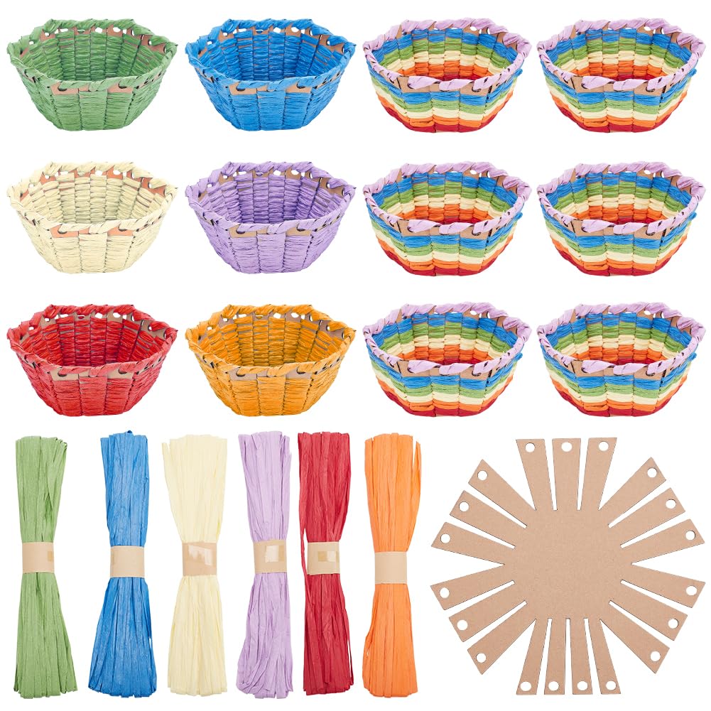 FREEBLOSS 12 Set DIY Basket Weaving Kit Hexagon Raffia Ribbon Basket Creative Basketry Kit for Students Basket Weaving Supplies for Arts and Crafts Projects Basket Activities