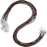 MECCANIXITY 10pcs 18 Inch Waxed Necklace Cord, Bulk Necklace String with Clasp 2mm Waxed Leather Cord Rope for Jewelry Making DIY Bracelet Pendant, Brown