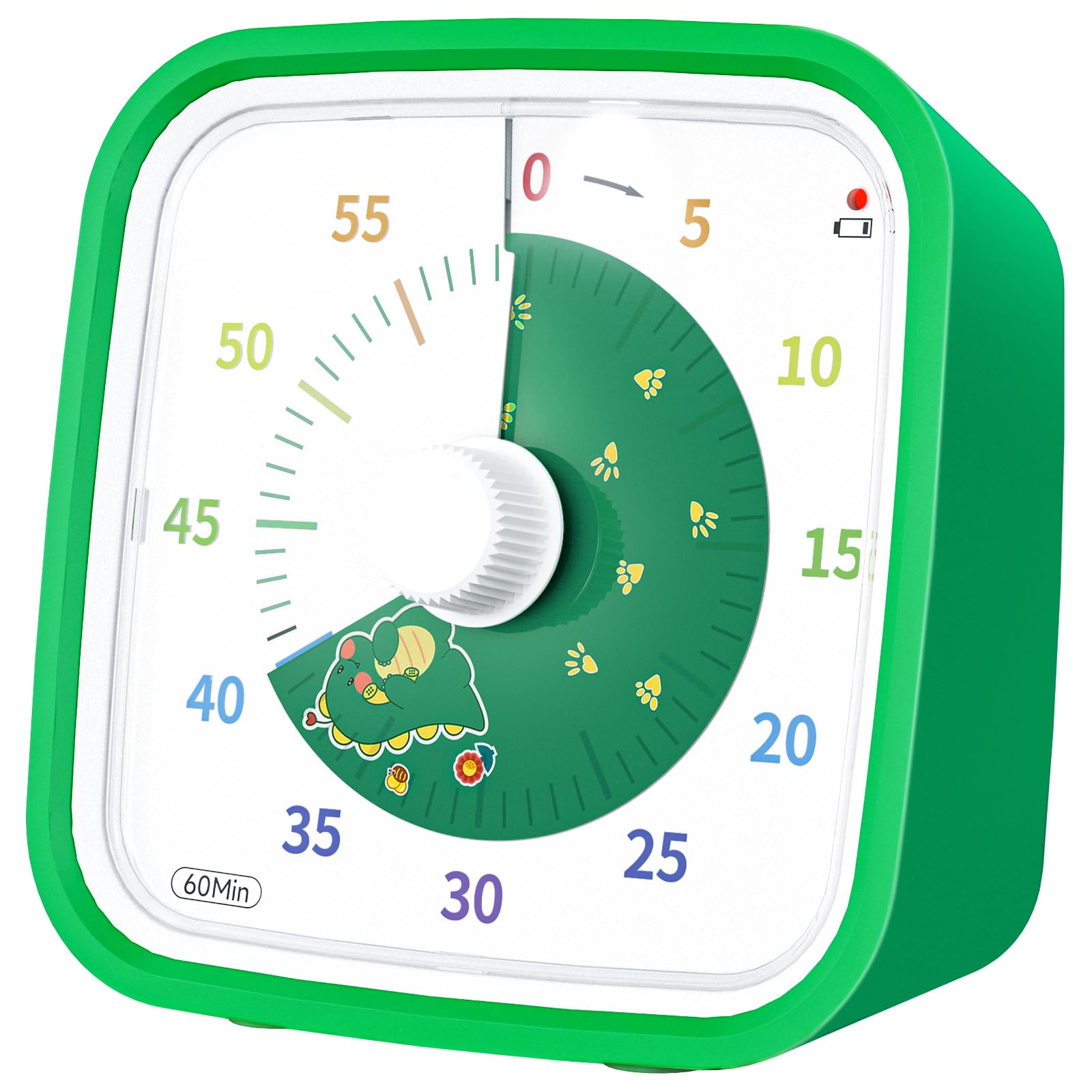 Yunbaoit Dinosaur Disk Visual Timer with Protective Case, 60 Minute Countdown Timer for Kids and Adults, Silent Time Management Tool(Green Dinosaur)