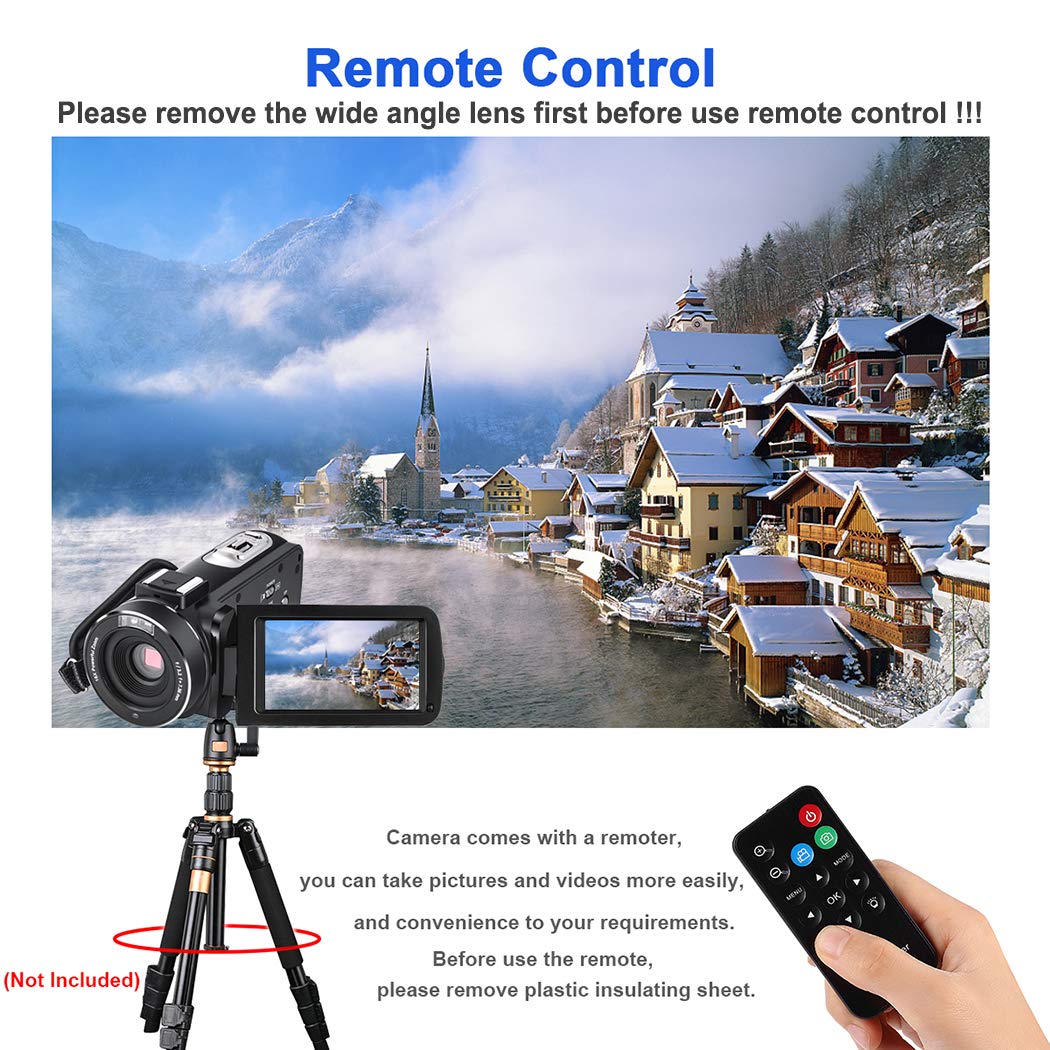 Videokamera Camcorder, Cofunkool 1080P Full HD 16X Digital Zoom Nachtsicht Vlogging Kamera mit externem Mikrofon Weitwinkelobjektiv Fernbedienung