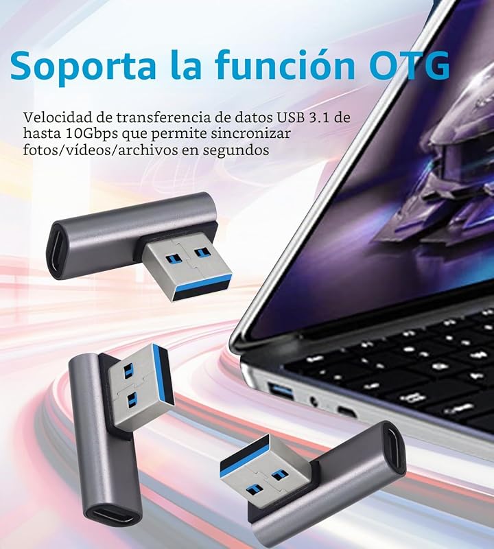 Adaptador USB 3.1 10Gbps 90 graus macho para fêmea Tipo-C – Transferência de Dados OTG para Tablet Portátil – Pack de 3 (Prateado)