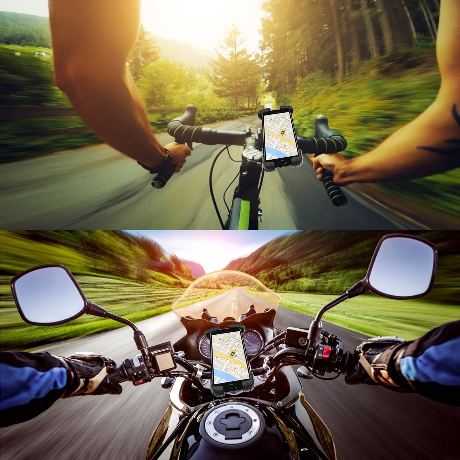 Bike Motorcycle Phone Mount,[Super Stable Metal] Bike Motorcycle Phone Holder with Security Lock, Bicycle Phone Mount with Soft Cushion & Adjustable Clip Compatible with 4.7''-6.8'' Phone